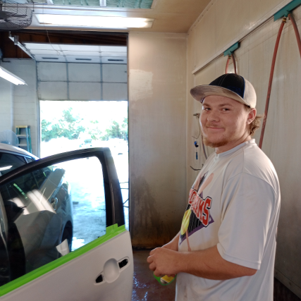 Tyler prepping for paint